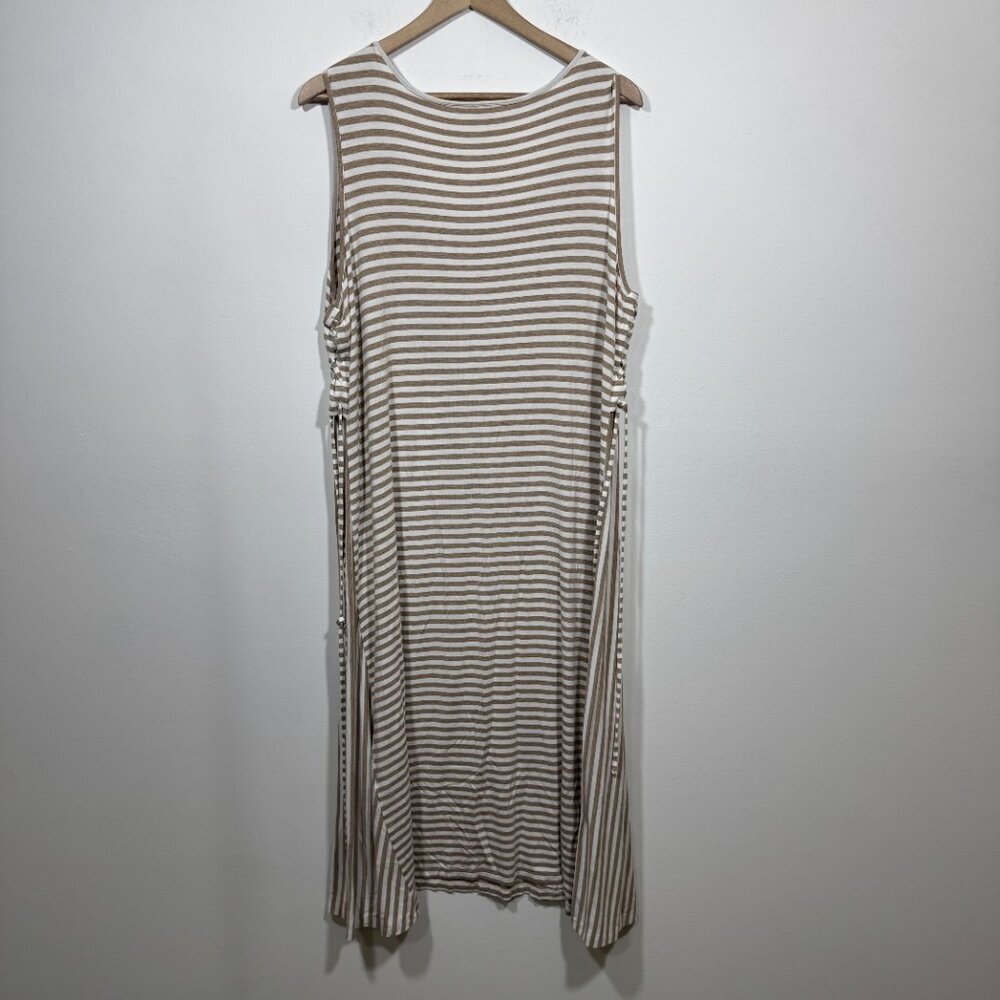 Chico's Women's Sleeveless Tank Midi Dress Side Ties Beige/White Striped Sz 4 2X - Picture 3 of 5